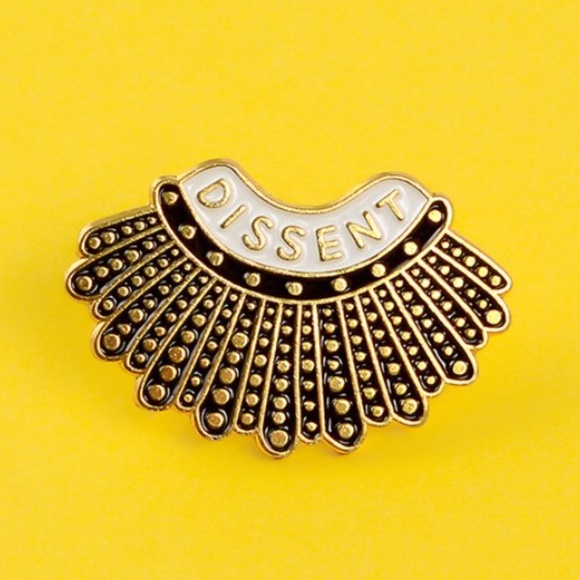 RBG Ruth Bader Ginsberg Dissent Collar Pin Silver - Picture 3 of 4